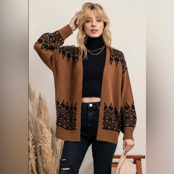 blue pepper Sweaters - BLUE Pepper Geometric Open Front Cardigan